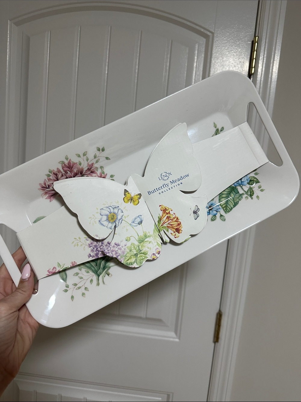 Lenox Butterfly Meadow Floral Serving Tray - White Multicolor Floral- acrylic